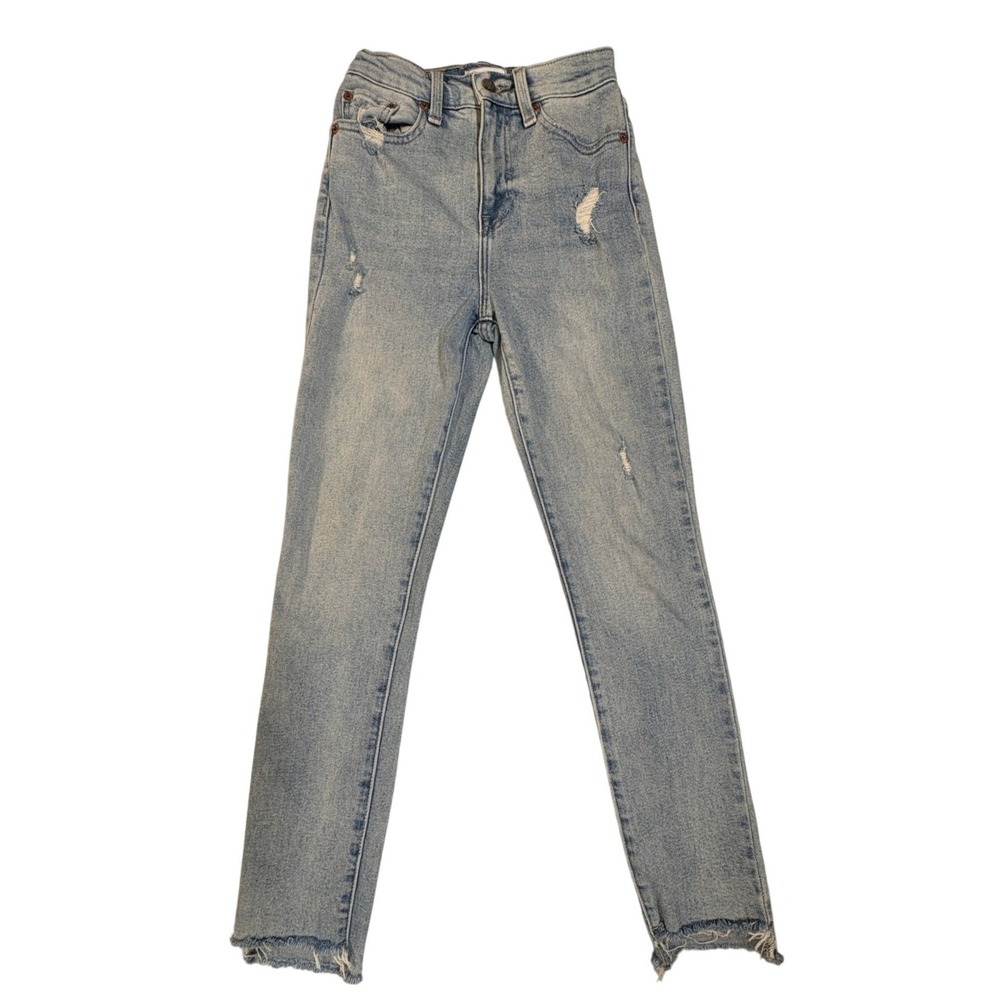 Pistola Lennie High Rise Skinny Distressed Jeans Light Wash Raw Hem Size 25